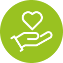 An icon of an open hand holding a heart